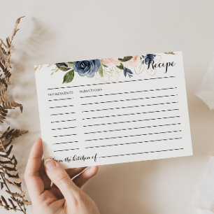 金ゴールドブルーピンクフローラブライダルシャワーレシピカード