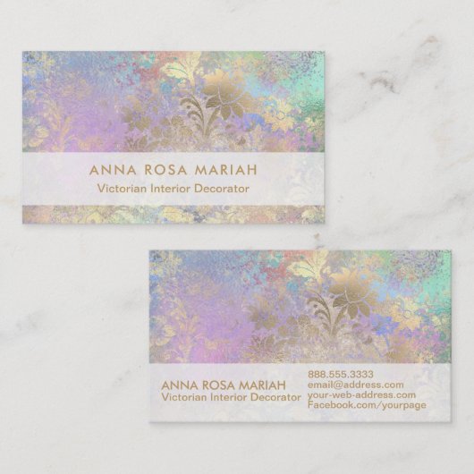 *～*金ゴールドブルーピンクヴィンテージアンティーク古ダマスク 名刺 (正面/裏面)