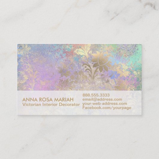 *～*金ゴールドブルーピンクヴィンテージアンティーク古ダマスク 名刺 (裏面)