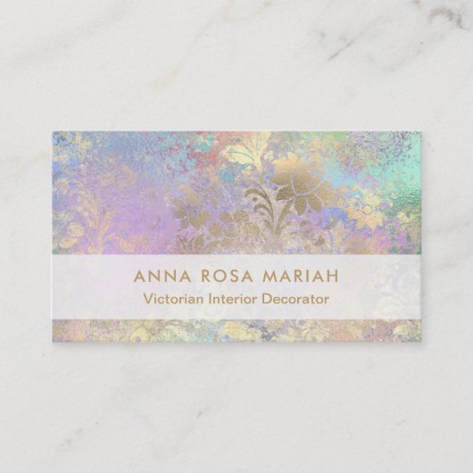 *～*金ゴールドブルーピンクヴィンテージアンティーク古ダマスク 名刺 (正面)