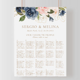 金ゴールドブルーピンク結婚アルファベット座席表 ポスター