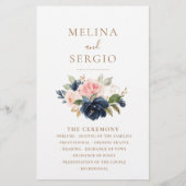 金ゴールドブルーピンク花結婚式 プログラム (正面)