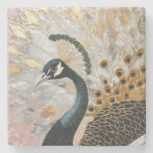 金ゴールドブルーピーコック ストーンコースター (正面)