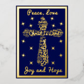 金ゴールドブルーピースラブジョーホープ交差クリスマス 箔シーズンカード (正面)