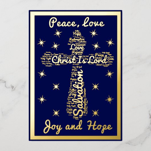 金ゴールドブルーピースラブジョーホープ交差クリスマス 箔シーズンカード (正面)