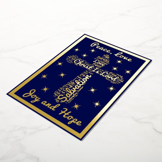 金ゴールドブルーピースラブジョーホープ交差クリスマス 箔シーズンカード (回転した状態)