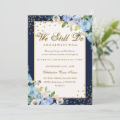 金ゴールドブルーフローラスパークル誓い更新記念日 招待状 (スタンド正面)