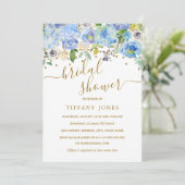 金ゴールドブルーフローラ水彩ブライダルシャワー招待状 招待状 (スタンド正面)