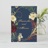 金ゴールドブルーブルガンディウォーターカラーフローラリースウェディン 招待状 (スタンド正面)