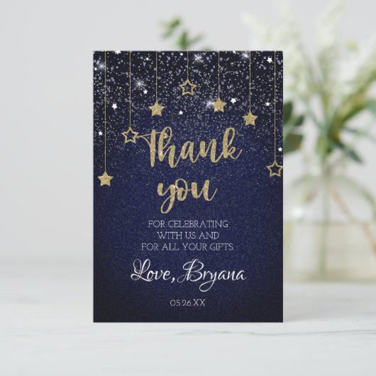 金ゴールドブループロムアンダースターズスターリーナイト誕生日 サンキューカード (スタンド正面)