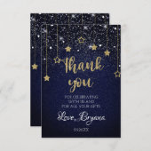 金ゴールドブループロムアンダースターズスターリーナイト誕生日 サンキューカード (正面/裏面)