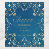 金ゴールドブルーベルベットクラッシラグジュアリー結婚ズ ワインラベル (シングルラベル)