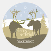金ゴールドブルーベージュトナディア〔雄ジカの〕枝角ホリデースティッカー ラウンドシール (正面)