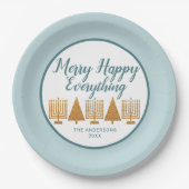 金ゴールドブルーホリメリーデー異教徒間パーティー ペーパープレート (正面)