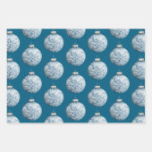 金ゴールドブルーホワイトクリスマススノーフレークオーナメント ラッピングペーパーシート (正面3)