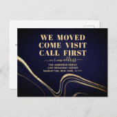 金ゴールドブルーマーブル新住所引越案内 ポストカード (正面/裏面)