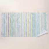 金ゴールドブルーミントホワイトビーチイウォーターストライプカラー ビーチタオル (正面)