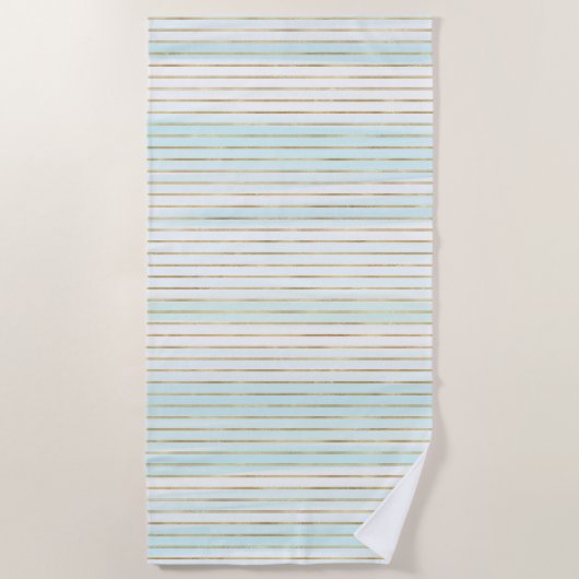 金ゴールドブルーミントホワイトビーチイウォーターストライプカラー ビーチタオル (正面)