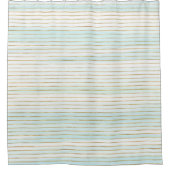 金ゴールドブルーミントホワイトビーチウォーターカラーストライプ シャワーカーテン (正面)