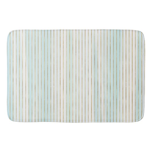 金ゴールドブルーミントホワイトビーチウォーターカラーストライプ   バスマット (正面)