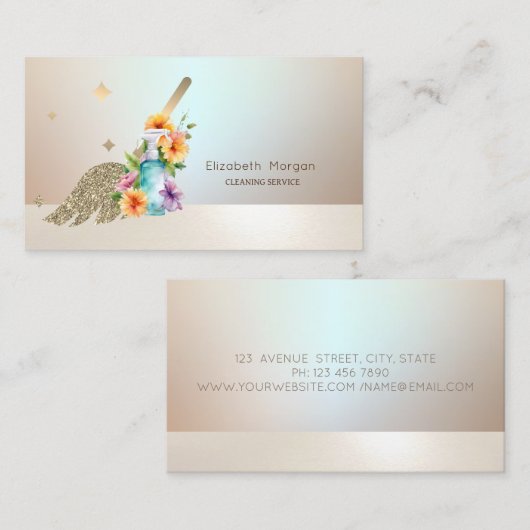 金ゴールドブルームハウスクリーニングサービススプレーボトル 名刺 (正面/裏面)