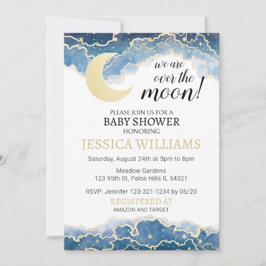 金ゴールドブルームーン男の子の赤ちゃんシャワーの招待状 招待状 (正面)