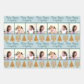 金ゴールドブルーメリークリスマスハヌカー写真 ラッピングペーパーシート (正面)