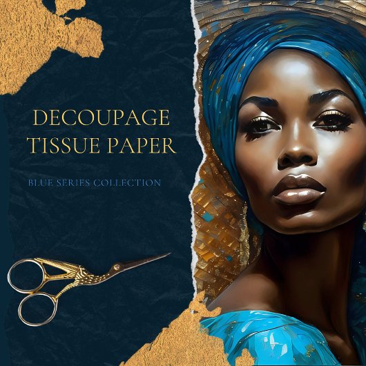 金ゴールドブルーモザイクアフリカ系アメリカ人女性デコパージュ 薄葉紙