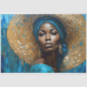 金ゴールドブルーモザイクアフリカ系アメリカ人女性デコパージュ 薄葉紙 (正面)
