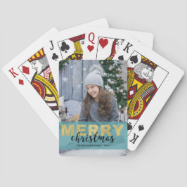 金ゴールドブルーモダンメリークリスマスフォトカードデッキ トランプ