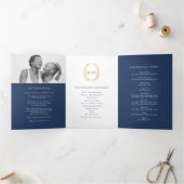 金ゴールドブルーモノグラムリース献納結婚の 三つ折りプログラム (内部)