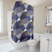 金ゴールドブルーラグジュアリー：幾何学的シームレスパターン シャワーカーテン (インサイチュ)