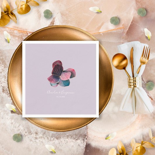 金ゴールドブルーラベンダーパープルアジサイ結婚ズ スタンダードカクテルナプキン