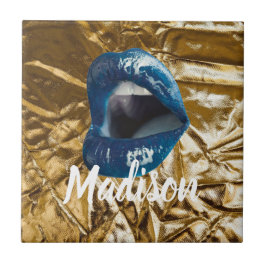 金ゴールドブルーリップメイクアップ美しいカスタムパーソナライズされたC タイル