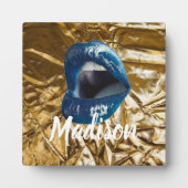 金ゴールドブルーリップメイクアップ美しいカスタムパーソナライズされたP フォトプラーク (正面)