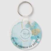 金ゴールドブルーレイクロゴ&QRコード会社キーチェーン キーホルダー (正面)