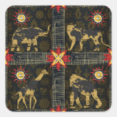 金ゴールドブルーレッドサファリワールドマップアフリカ動物 スクエアシール (正面)