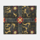 金ゴールドブルーレッドサファリワールドマップアフリカ動物 フリースブランケット (正面(横))