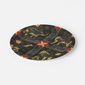 金ゴールドブルーレッドサファリワールドマップアフリカ動物 ペーパープレート (アングル)