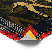 金ゴールドブルーレッドサファリワールドマップアフリカ動物 ポスター (角)