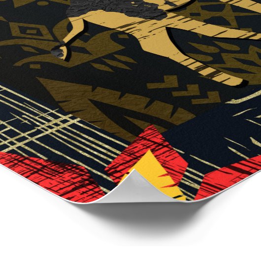 金ゴールドブルーレッドサファリワールドマップアフリカ動物 ポスター (角)