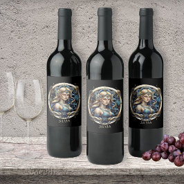 金ゴールドブルーヴァージンタイポグラフィ星占い記号《星座》乙女座 ワインラベル