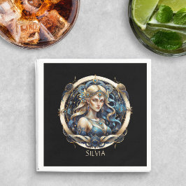 金ゴールドブルーヴァージン〔占星術の〕十二宮図スクリプトスターサイン《星座》乙女座 スタンダードカクテルナプキン