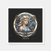 金ゴールドブルーヴァージン〔占星術の〕十二宮図スクリプトスターサイン《星座》乙女座 スタンダードカクテルナプキン (正面)