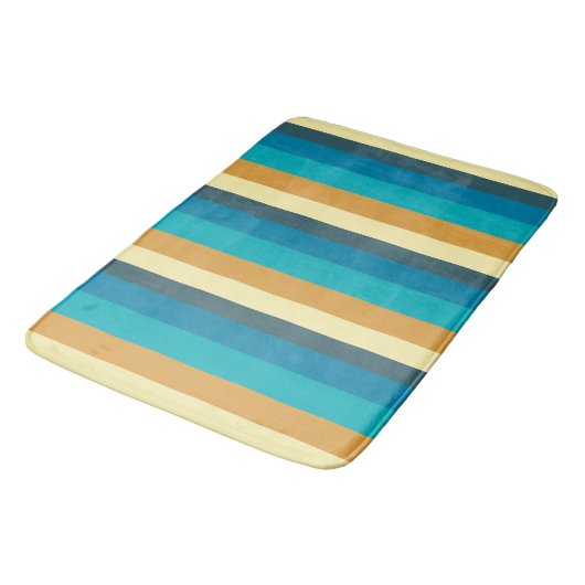 金ゴールドブルー及びターコイズストライプ バスマット (アングル)