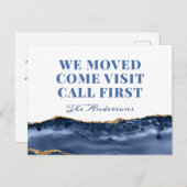 金ゴールドブルー大理石の新しいアドレスの移動告知 ポストカード (正面/裏面)