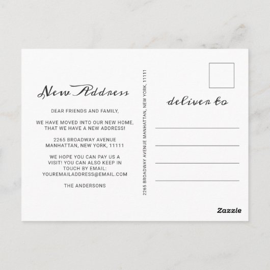金ゴールドブルー大理石の新しいアドレスの移動告知 ポストカード (裏面)