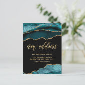 金ゴールドブルー大理石の新しいアドレスの移動告知 ポストカード (スタンド正面)