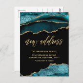 金ゴールドブルー大理石の新しいアドレスの移動告知 ポストカード (正面/裏面)