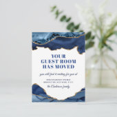 金ゴールドブルー大理石の新しいアドレスの移動告知 ポストカード (スタンド正面)